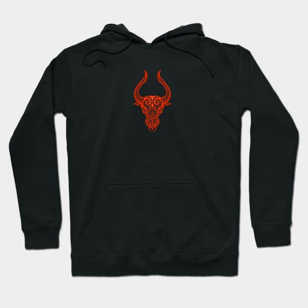 Red Taurus Zodiac Sign Hoodie by jeffbartels